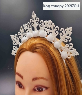 Обруч металевий, Три сніжинки в блискітках, з помпончиками, 6см, ручна робота, Україна 691176 фото