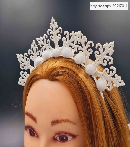 Обруч металлический, Три снежинки в блестках, с помпончиками, 6см, ручная работа, Украина. 691176 фото 1