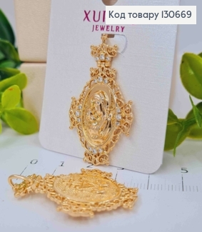 Иконка-Ладанка "Божья Матерь с Иисусиком" по краю Ажурная и с Блестящими камнями, 3,7*2,4см, Xuping 18K 130669 фото