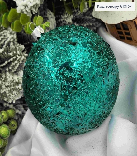 Игрушка шар 100 мм Луска ИЗУМРУДНАЯ, Украина 610137 фото 1