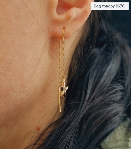 Серьги протяжки, "Морская звездочка", с камешком, 8см, Xuping 18K 116761 фото 3