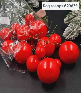 Декор новорічний, ЧЕРВОНІ кульки (20шт) різного розміру (пластик), 2см*3см*4см, 20шт/уп 620679 фото