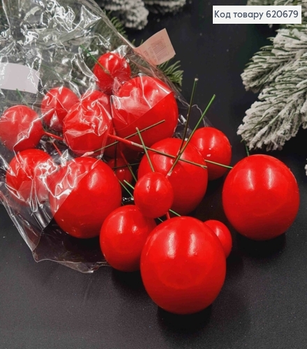 Декор новогодний, КРАСНЫЕ шарики (20шт) разного размера (пластик), 2см*3см*4см, 20шт/уп 620679 фото 1