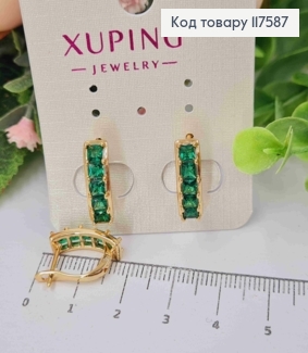 Серьги "Рассвет" с Зелеными камешками, 1,6см, английская застежка, XUPING 18K 117587 фото