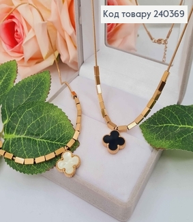 Цепочка с подвеской четырехлистником и прямоугольными шайбочками, дл. 40+5 см, сталь Stainless Steel 240369 фото