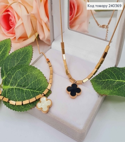 Цепочка с подвеской четырехлистником и прямоугольными шайбочками, дл. 40+5 см, сталь Stainless Steel 240369 фото 1