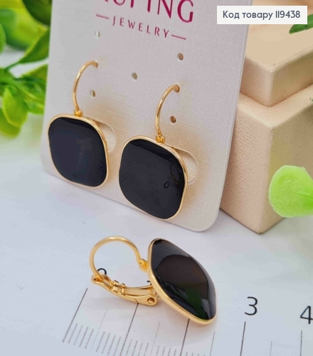 Сережки "Ретро" з Чорною емаллю, 2,5см, італійська застібка, Xuping 18К 119438 фото 3