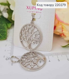Кулон родований, "Могуче Дерево" в круглій оправі, з камінцями, 2,5см, Xuping 220279 фото