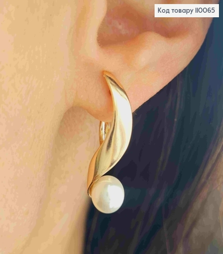 Серьги "Грация" с жемчужиной, длина 2,4см, английская застежка, Xuping 18K 110065 фото 1