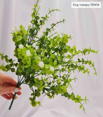 Искусственная композиция Декоративная Хедж-Трава, ЗЕЛЕНОГО цвета с БЕЛЫМИ цветочками, 7 веточек, высота 35см 551434 фото 3