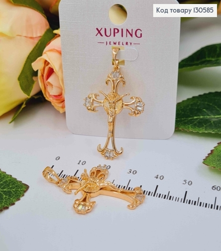 Крестик с распятием, с вензелями и камешками, 3*2,5см, Xuping 18K 130585 фото 1