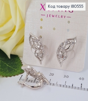  Серьги родированные Крилья бабочки с камнями, 2.5см, английская застежкаXuping  180555 фото