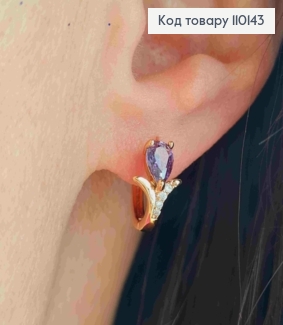 Сережки кільця з Фіолетовим каменем, діаметр 1,3см, Xuping 18К 110143 фото