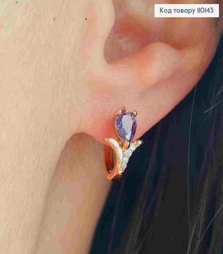 Сережки кільця з Фіолетовим каменем, діаметр 1,3см, Xuping 18К 110143 фото 1