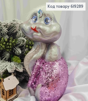Новогодняя фигура ЗМЕЯ большая, СЕРЕБРЯНОГО цвета, высота 30см,ширина 16,5см, пластик. 619289 фото