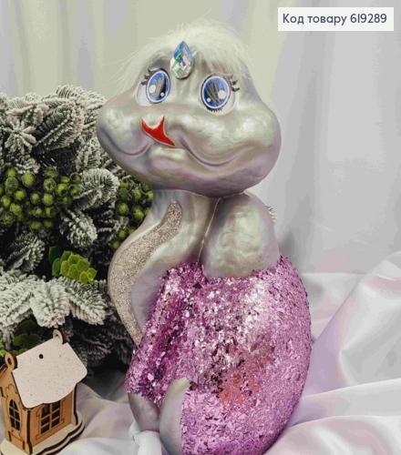 Новогодняя фигура ЗМЕЯ большая, СЕРЕБРЯНОГО цвета, высота 30см,ширина 16,5см, пластик. 619289 фото 1