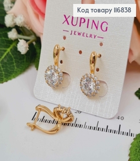 Серьги классика, с круглым камешком в оправе из мелких камешков, 2см, англ. зам. Xuping 18K 116838 фото