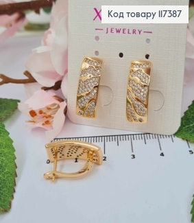 Серьги Прямоугольная пластина украшена блестящими камешками, 1,9*0,8см, англ застежка, XUPING 18K 117387 фото