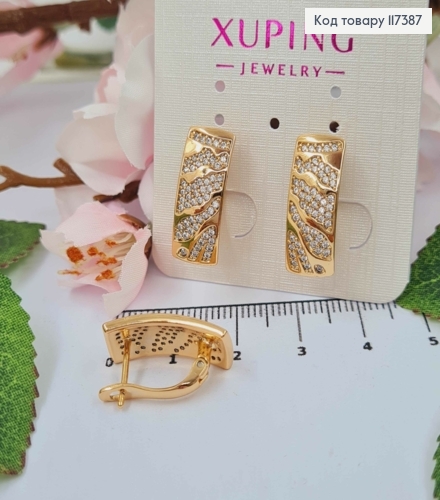 Серьги Прямоугольная пластина украшена блестящими камешками, 1,9*0,8см, англ застежка, XUPING 18K 117387 фото 1