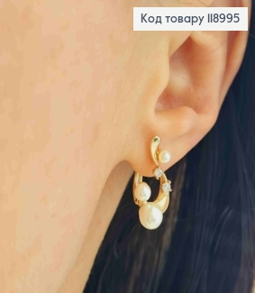 Серьги "Мечтительные" с жемчужками и блестящими камешками, 2,1см, английская застежка, XUPING 18K 118995 фото