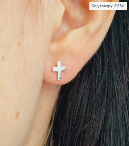 Серьги родованные гвоздики "Крестики", 7*6мм, Xuping 181684 фото 1
