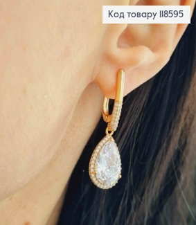 Серьги с подвижной подвеской Блестящий камень "Капелька", 1,9+1,8см, англ. застежка, Xuping 18К 118595 фото