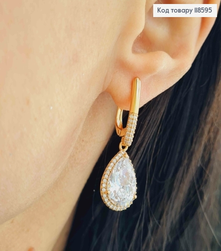 Серьги с подвижной подвеской Блестящий камень "Капелька", 1,9+1,8см, англ. застежка, Xuping 18К 118595 фото 1