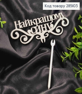 Топпер "Найкращому Сину" (15*8см), дерев"яний на знімній шпажці 11см,Україна 285103 фото