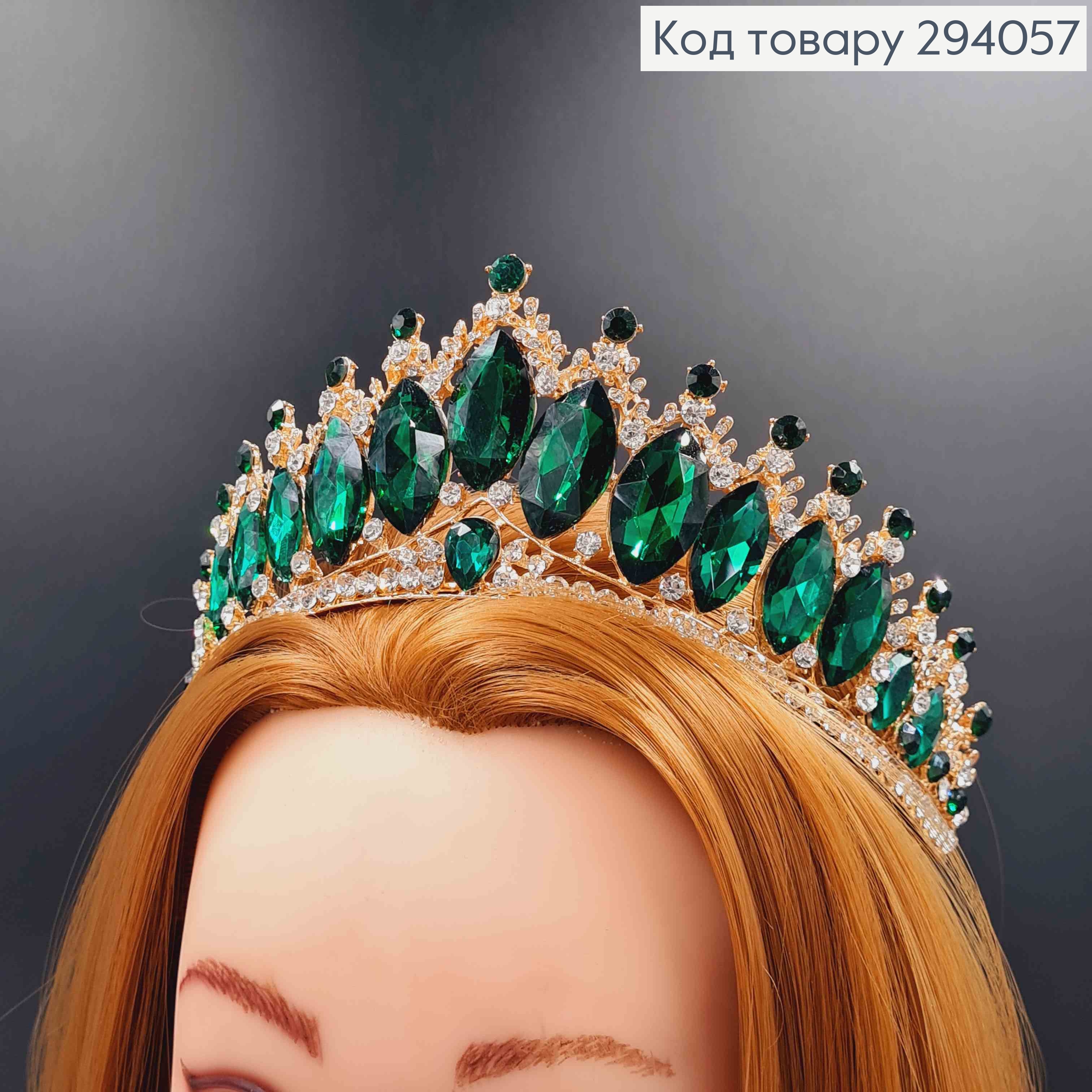 Тиара под золото, "Роксолана" с зелеными камешками. 294057 фото 3