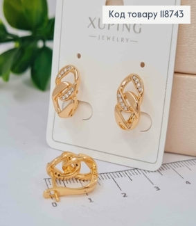 Серьги "Звенья" украшены Блестящими камнями, 1,5см, английская застежка, Xuping 18K 118743 фото