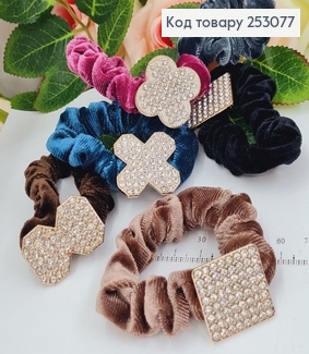 Резинка велюр з Брошкою 6см (квадрат ,сердечка, хрестик) в асор. 253077 фото