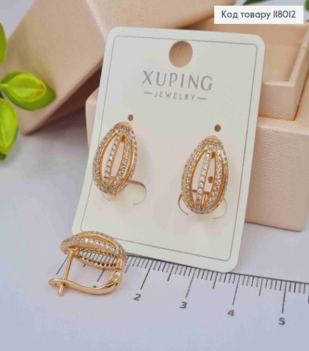 Серьги "Венеция" украшены Блестящими камешками, 1,6см, английская застежка, Xuping 18K 118012 фото 1