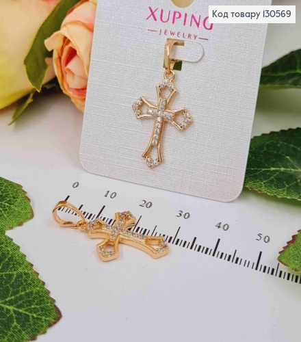 Крестик двойной, в камешках, 2,5*1,5, Xuping 18К 130569 фото 1