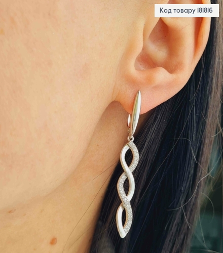 Серьги родованные с подвижной подвеской "Спираль" в Блестящем камне, 1,7+3,4см, англ застежка, Xuping 181816 фото 2