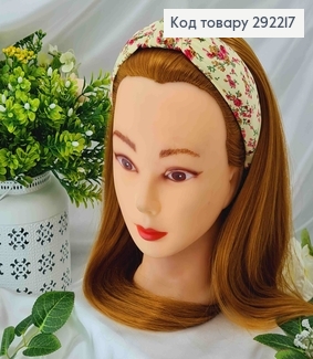 Обруч чалма желтого цвета, с розовыми цветами, шир. 292217 фото