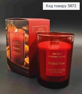 Парфумована СОЄВА свічка стакан "Mullen Wine" з дерев'яним гнотом, 240г/45год,bartek 311172 фото