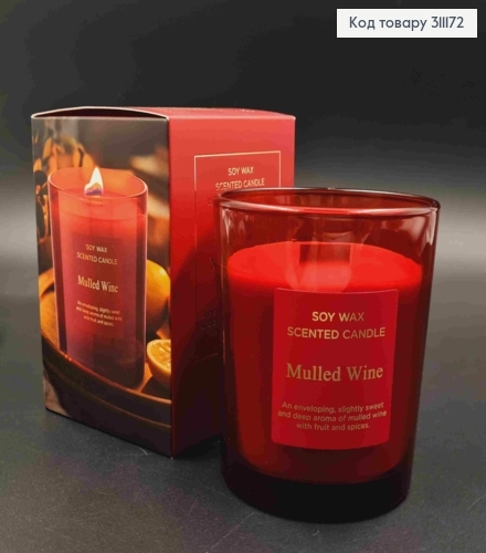 Парфумована СОЄВА свічка стакан "Mullen Wine" з дерев'яним гнотом, 240г/45год,bartek 311172 фото 1