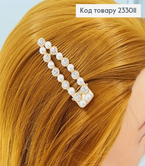 Заколка Стрела 6,5см с камнями и жемчугом 233011 фото