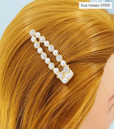 Заколка Стрела 6,5см с камнями и жемчугом 233011 фото 1