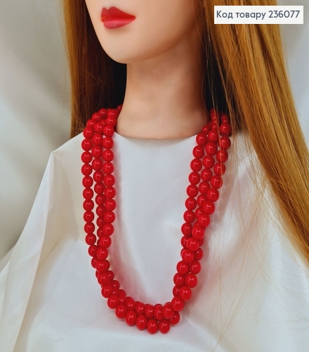 Бусы тройные с жемчужин красные 236077 фото 1