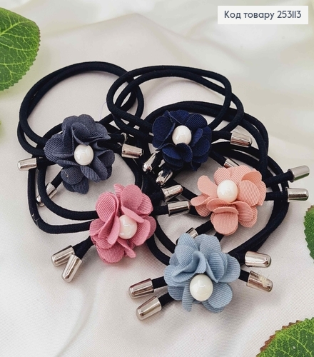 Резинка чорна подвійна, з квіточкою в асорт. та перлинкою  253113 фото 1