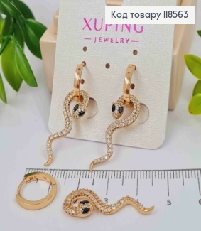 Сережки кільця (1,4см)зі змінною підвіскою "ЗМІЯ" в камінцях (2,8см), Xuping 18К 118563 фото