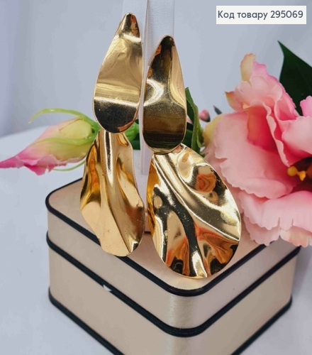 Вечерние серьги гвоздики, с подвеской "Лепесток", 3,8+4,5см, Золотого цвета 295069 фото 1