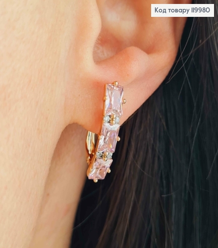 Серьги с тремя Розовыми камешками, 2,2см, английская застежка, Xuping 18K 119980 фото 2