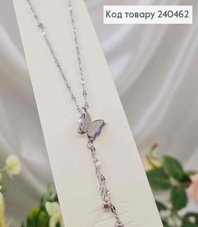 Цепочка серебряного цвета, с подвеской двойной Бабочкой 1,2см и шариками, 40+5см, сталь Stainless Steel 240462 фото