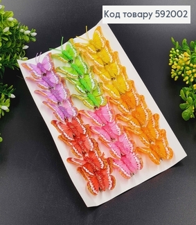 Флористическая заколка, 5см, Бабочка цветная с блестками, в асорт.  Польша 592002 фото