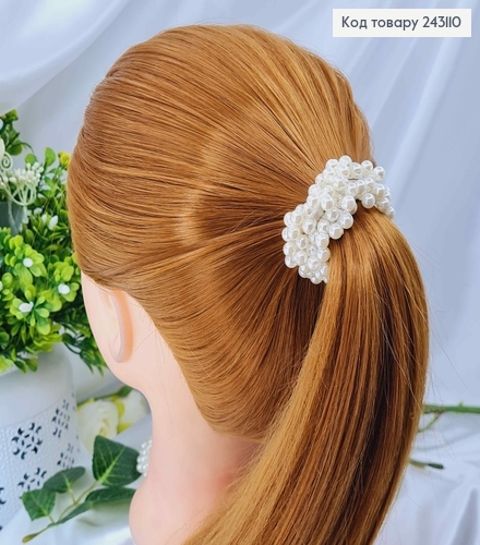 Резинка 7,5см с пришитыми бусинками БЕЛОГО цвета 243110 фото 3