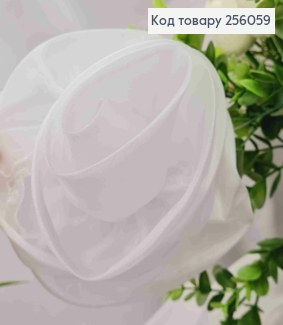 Брошка-заколка, об'ємна троянда БІЛОГО кольору, подвійна, 17см, тканина органза, ручна робота 256059 фото