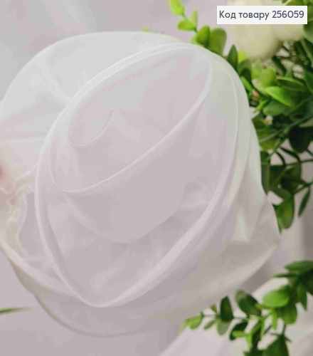 Брошка-заколка, об'ємна троянда БІЛОГО кольору, подвійна, 17см, тканина органза, ручна робота 256059 фото 1