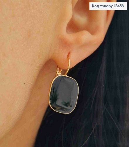 Серьги квадратные Черной эмалью, 2,4см, итальянская застежка, XUPING 18K 118458 фото 3